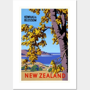 Kowhai in Blossom New Zealand Vintage Poster Posters and Art